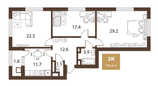 105 м², 3-комнатная квартира 32 300 000 ₽ - изображение 44