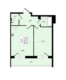 Квартира 44,3 м², 1-комнатная - изображение 1