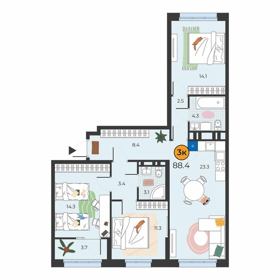 88,4 м², 3-комнатная квартира 10 775 960 ₽ - изображение 1