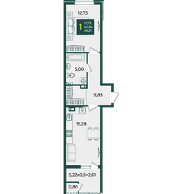 Квартира 46,3 м², 1-комнатная - изображение 1