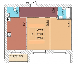 Квартира 59 м², 2-комнатная - изображение 2