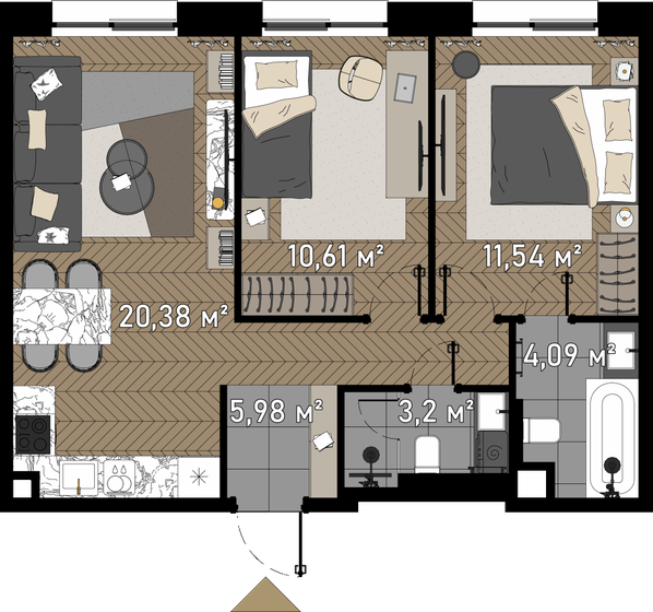 57,1 м², 2-комнатные апартаменты 29 480 276 ₽ - изображение 1