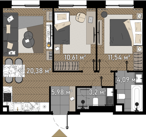 Квартира 56,7 м², 2-комнатные - изображение 1