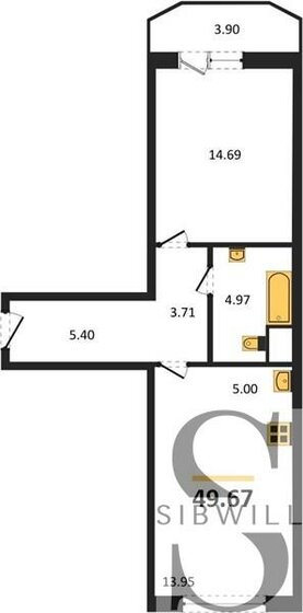 49,7 м², 1-комнатная квартира 6 159 080 ₽ - изображение 1