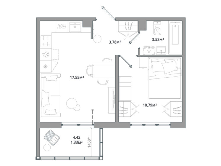 37 м², 1-комнатная квартира 5 924 800 ₽ - изображение 1