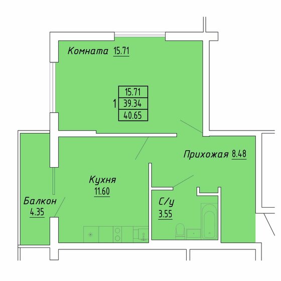 40,7 м², 1-комнатные апартаменты 6 098 000 ₽ - изображение 1
