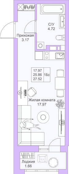 27,5 м², квартира-студия 7 733 120 ₽ - изображение 1