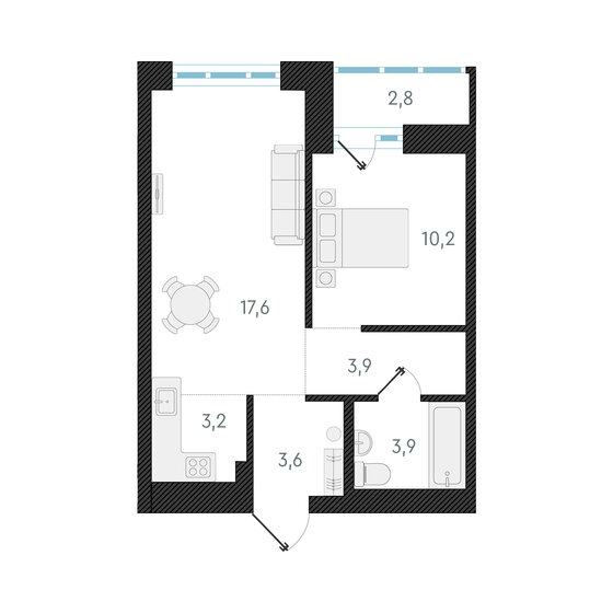 42,4 м², 2-комнатная квартира 6 600 000 ₽ - изображение 1