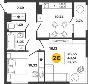 Квартира 52,3 м², 2-комнатная - изображение 1