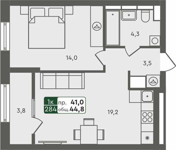 44,8 м², 1-комнатная квартира 4 740 000 ₽ - изображение 1