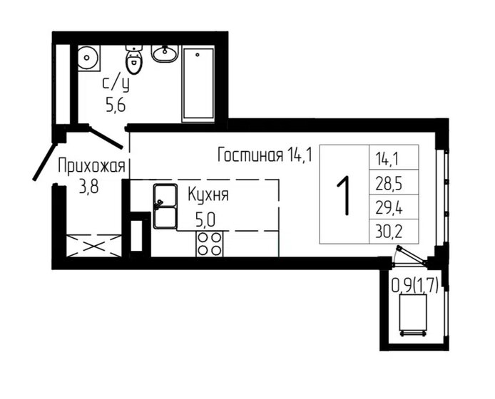 29,4 м², квартира-студия 5 715 360 ₽ - изображение 1