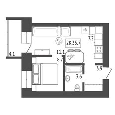Квартира 35,7 м², 2-комнатная - изображение 3