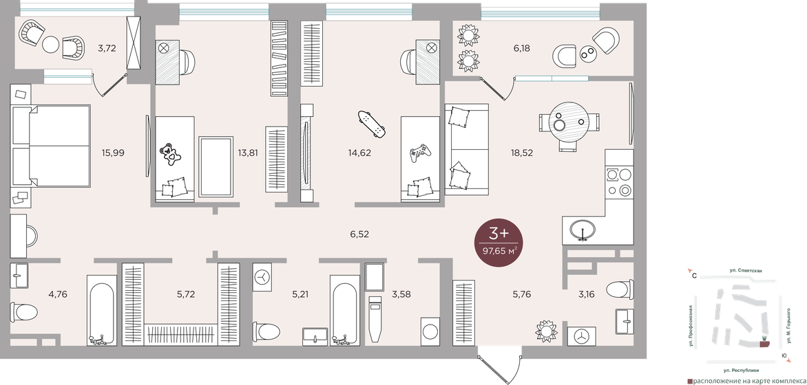 97,7 м², 3-комнатная квартира 16 880 000 ₽ - изображение 1