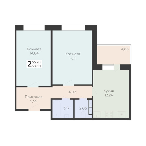 58,6 м², 2-комнатная квартира 5 215 400 ₽ - изображение 1