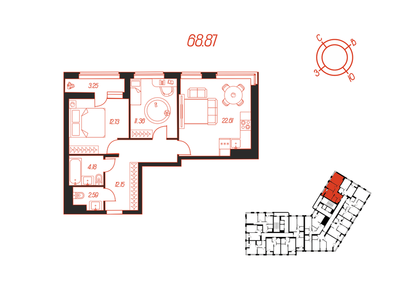 68,9 м², 2-комнатная квартира 8 862 614 ₽ - изображение 1