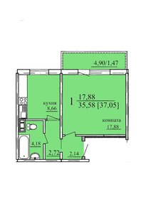 Квартира 37,1 м², 1-комнатная - изображение 1