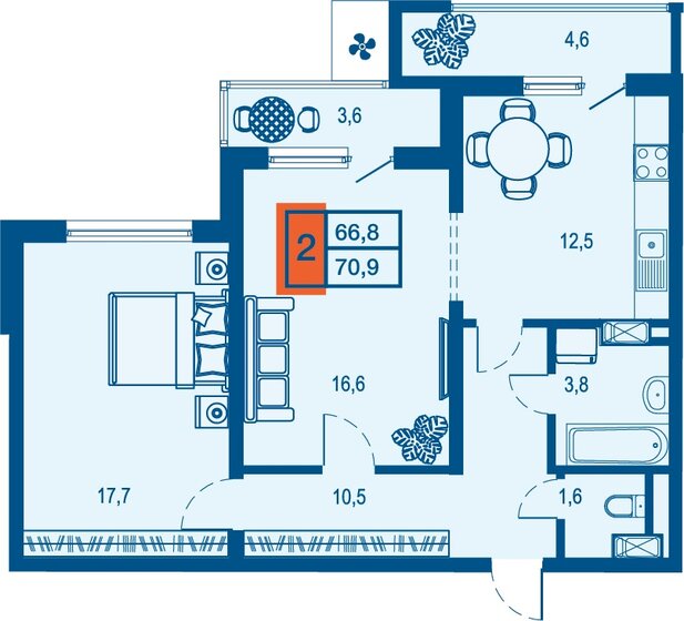 66,8 м², 2-комнатная квартира 10 521 000 ₽ - изображение 1