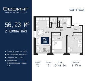 Квартира 56,2 м², 2-комнатная - изображение 1