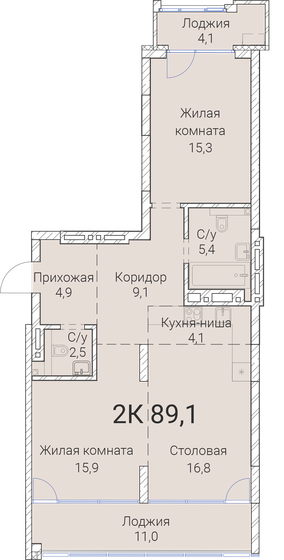 89,1 м², 2-комнатная квартира 15 177 600 ₽ - изображение 1