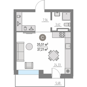 34,2 м², квартира-студия 4 500 000 ₽ - изображение 15