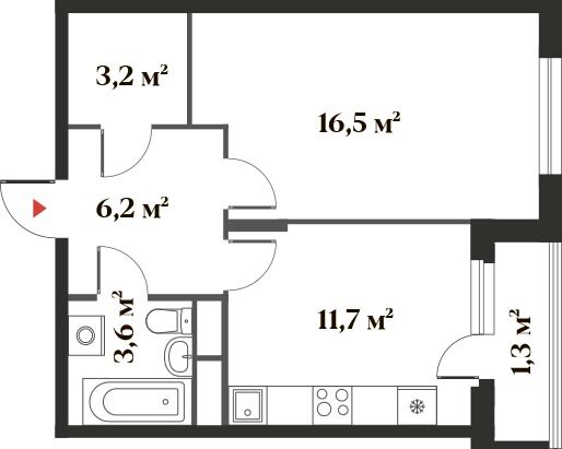 42,5 м², 1-комнатная квартира 12 172 602 ₽ - изображение 1