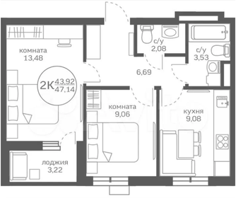 Квартира 47 м², 2-комнатная - изображение 1