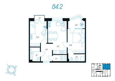 Квартира 64,2 м², 2-комнатная - изображение 1