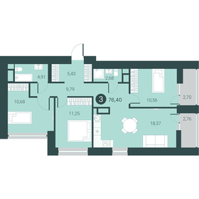 Квартира 76,4 м², 3-комнатная - изображение 1