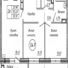 Квартира 59,7 м², 2-комнатная - изображение 1