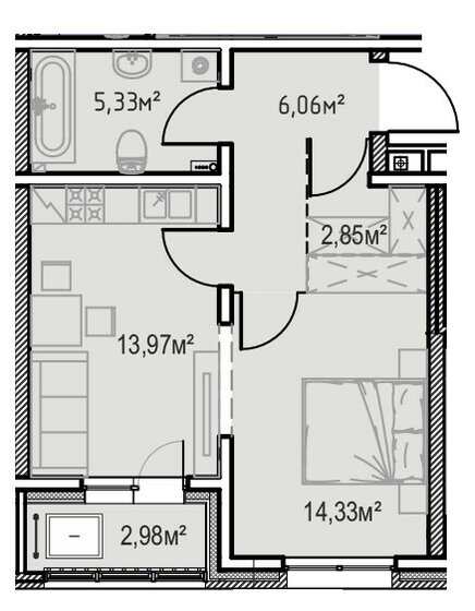 45,5 м², 1-комнатная квартира 6 645 920 ₽ - изображение 1