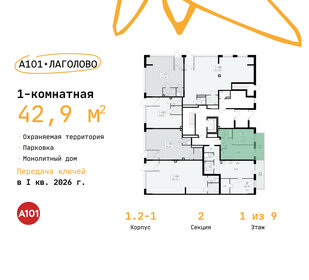 Квартира 42,9 м², 1-комнатная - изображение 2