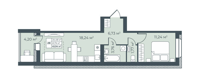 Квартира 45,9 м², 2-комнатная - изображение 1