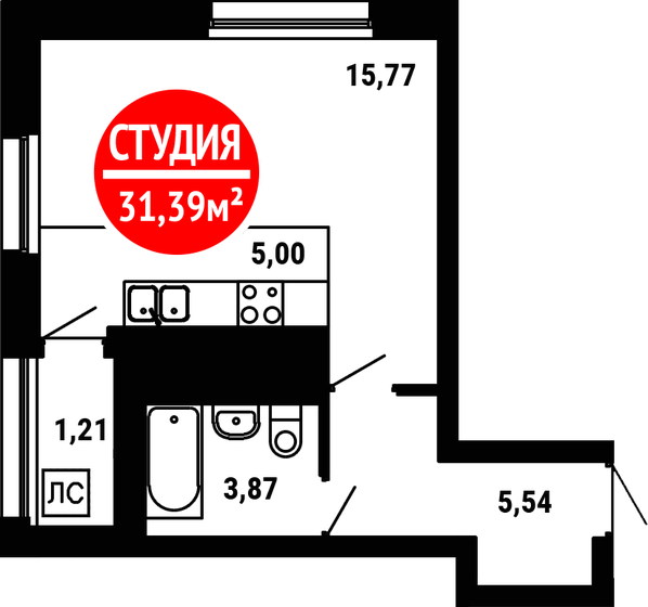 31,4 м², 1-комнатная квартира 4 237 650 ₽ - изображение 1