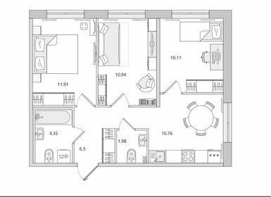 Квартира 56,5 м², 3-комнатная - изображение 1