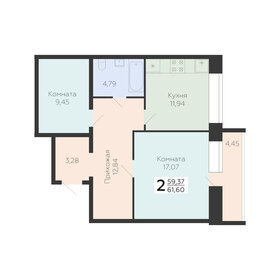 Квартира 61,6 м², 2-комнатная - изображение 1