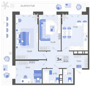 Квартира 89,4 м², 3-комнатная - изображение 1