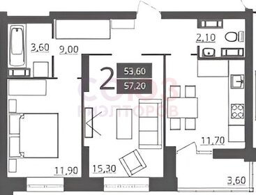 Квартира 57,4 м², 2-комнатная - изображение 1