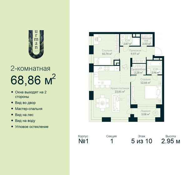 68,9 м², 2-комнатная квартира 10 983 170 ₽ - изображение 35