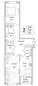 Квартира 77,1 м², 2-комнатная - изображение 1