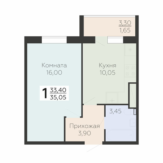 35,1 м², 1-комнатная квартира 4 451 350 ₽ - изображение 1