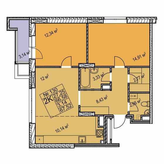 67,5 м², 2-комнатная квартира 10 840 000 ₽ - изображение 1