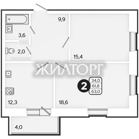 61,8 м², 2-комнатная квартира 5 800 032 ₽ - изображение 1
