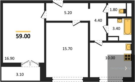 Квартира 59 м², 2-комнатная - изображение 1