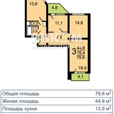 Квартира 79,8 м², 3-комнатная - изображение 2