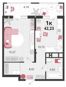 42,2 м², 1-комнатная квартира 6 347 169 ₽ - изображение 6