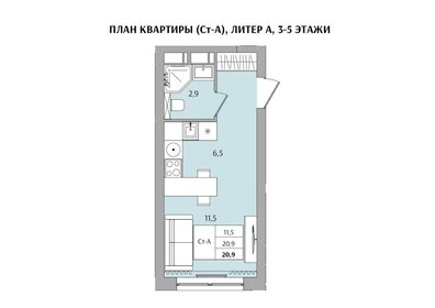 Квартира 20,9 м², 1-комнатная - изображение 1