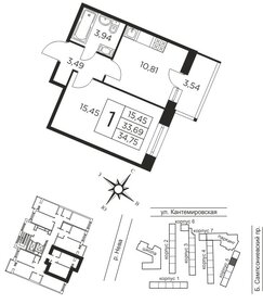 Квартира 33,7 м², 1-комнатная - изображение 1