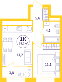 Квартира 36,7 м², 1-комнатная - изображение 1