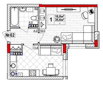 36,3 м², 1-комнатная квартира 6 090 000 ₽ - изображение 69