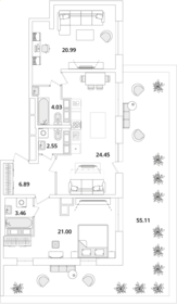 Квартира 99,9 м², 2-комнатная - изображение 1